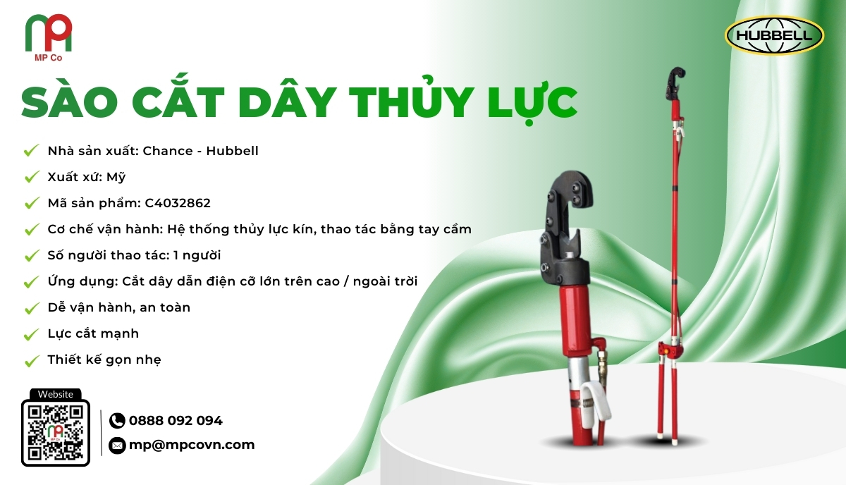 Điểm nổi bật lớn nhất của sào cắt dây thủy lực C4032862 là khả năng cắt dây dẫn lớn mà chỉ cần một người vận hành.