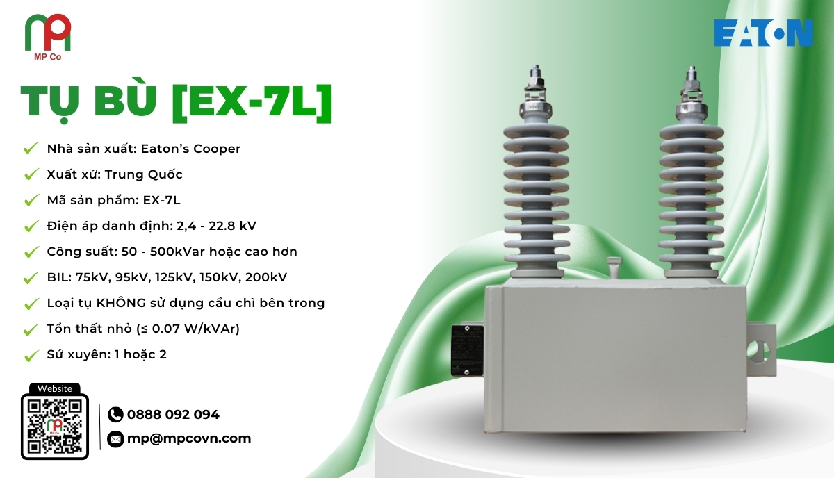 Tụ EX-7L có mức tổn thất điện năng cực thấp chỉ ≤ 0.07 W/kVAr, giúp tiết kiệm điện đáng kể trong quá trình vận hành dài hạn.