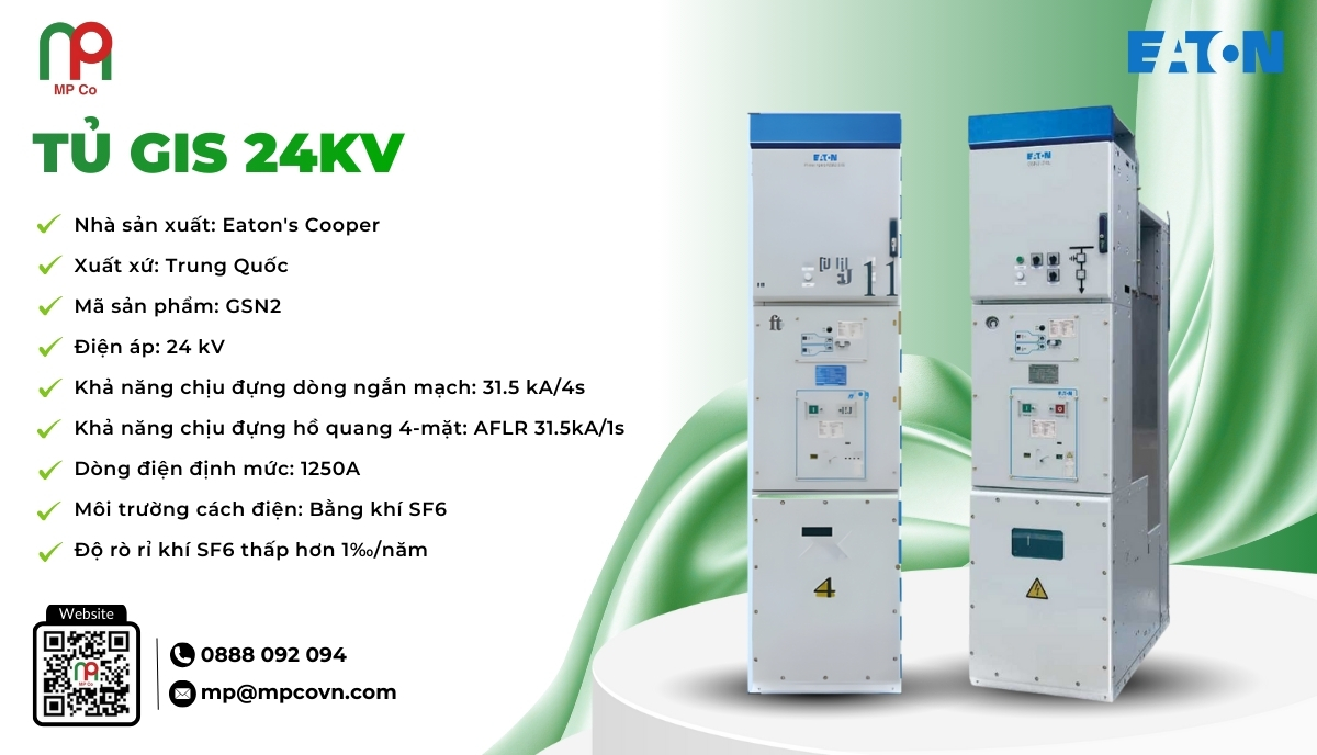 Tủ GIS 24kV do Eaton’s Cooper (Trung Quốc) sản xuất là giải pháp đóng cắt tiên tiến ứng dụng khí cách điện SF6, được thiết kế chuyên biệt cho trạm ngắt trung gian 24kV.