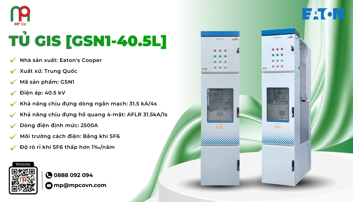 Tủ GIS GSN1-40.5L là thiết bị đóng cắt cao cấp của Eaton’s Cooper (Trung Quốc), được thiết kế chuyên biệt cho các trạm ngắt trung gian điện áp 35–40.5kV.