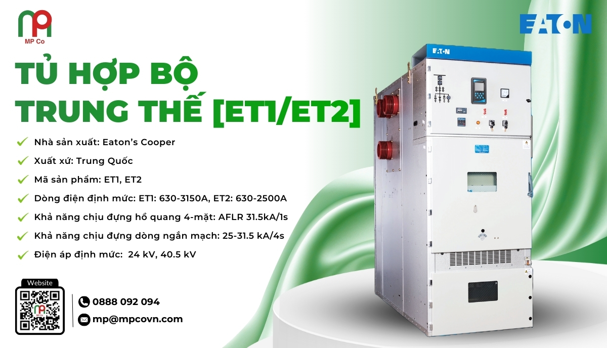 Tủ hợp bộ trung thế ET1/ET2 do Eaton’s Cooper sản xuất và được phân phối chính hãng bởi Công ty TNHH Thương Mại Mỹ Phương (MPCo.,) là giải pháp đóng cắt trung thế hiệu suất cao dành cho các công trình thuộc lĩnh vực thương mại và công nghiệp (C&I).