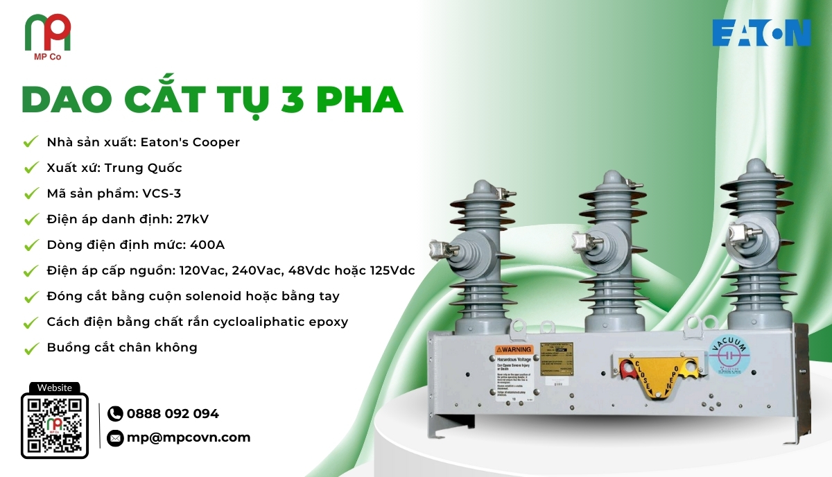 Dao cắt tụ 3 pha VCS-3 là thiết bị chuyên dụng dùng để đóng cắt các bộ tụ điện trung thế trong hệ thống điện.